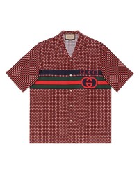 Мужская красная рубашка с коротким рукавом с узором "гусиные лапки" от Gucci