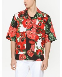 Мужская красная рубашка с коротким рукавом с цветочным принтом от Dolce & Gabbana