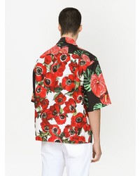 Мужская красная рубашка с коротким рукавом с цветочным принтом от Dolce & Gabbana
