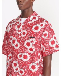 Мужская красная рубашка с коротким рукавом с цветочным принтом от Prada