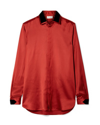 Красная сатиновая блуза на пуговицах