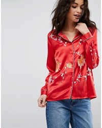 Красная сатиновая блузка с вышивкой от Asos