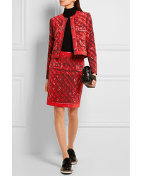 Женская красная сатиновая куртка с принтом от Moschino