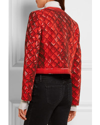 Женская красная сатиновая куртка с принтом от Moschino