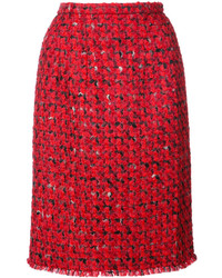 Красная твидовая юбка-карандаш от Oscar de la Renta