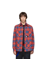 Мужская красная фланелевая куртка-рубашка в шотландскую клетку от Gucci