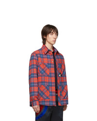 Мужская красная фланелевая куртка-рубашка в шотландскую клетку от Gucci