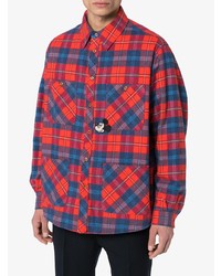 Мужская красная фланелевая рубашка с длинным рукавом в шотландскую клетку от Gucci