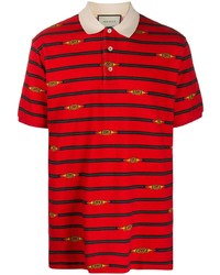 Мужская красная футболка-поло в горизонтальную полоску от Gucci