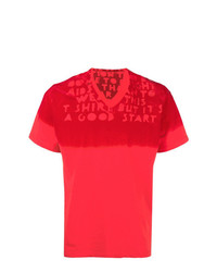 Мужская красная футболка с v-образным вырезом с принтом от Maison Margiela