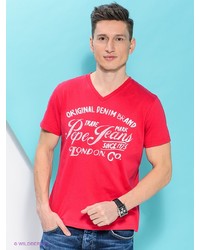 Мужская красная футболка с v-образным вырезом с принтом от PEPE JEANS LONDON