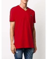 Мужская красная футболка с v-образным вырезом от Philipp Plein
