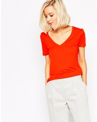 Женская красная футболка с v-образным вырезом от Vero Moda
