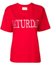 Женская красная футболка с вышивкой от Alberta Ferretti