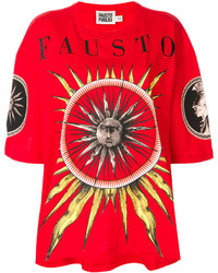 Женская красная футболка с вышивкой от Fausto Puglisi