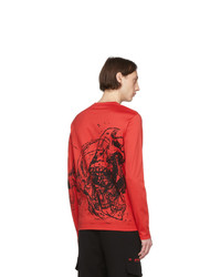 Мужская красная футболка с длинным рукавом с принтом от Alexander McQueen