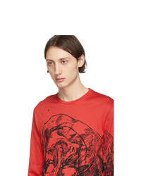 Мужская красная футболка с длинным рукавом с принтом от Alexander McQueen
