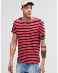 Мужская красная футболка с круглым вырезом в горизонтальную полоску от Cheap Monday