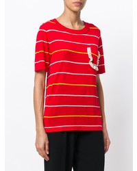 Женская красная футболка с круглым вырезом в горизонтальную полоску от Sonia Rykiel