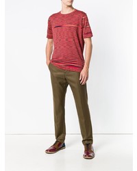 Мужская красная футболка с круглым вырезом в горизонтальную полоску от Missoni