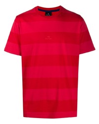Мужская красная футболка с круглым вырезом в горизонтальную полоску от PS Paul Smith