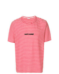Мужская красная футболка с круглым вырезом в горизонтальную полоску от Saint Laurent