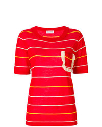 Женская красная футболка с круглым вырезом в горизонтальную полоску от Sonia Rykiel