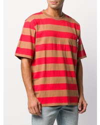 Мужская красная футболка с круглым вырезом в горизонтальную полоску от Stussy