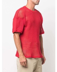Мужская красная футболка с круглым вырезом в сеточку от Bode