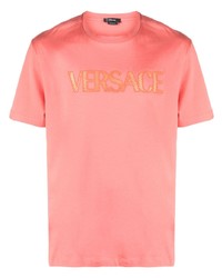 Мужская красная футболка с круглым вырезом в сеточку от Versace
