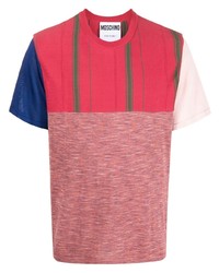 Мужская красная футболка с круглым вырезом в стиле пэчворк от Moschino