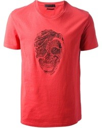 Мужская красная футболка с круглым вырезом с вышивкой от Alexander McQueen