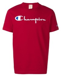 Мужская красная футболка с круглым вырезом с вышивкой от Champion