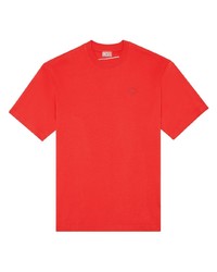 Мужская красная футболка с круглым вырезом с вышивкой от Diesel