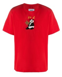 Мужская красная футболка с круглым вырезом с вышивкой от Doublet
