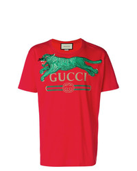 Мужская красная футболка с круглым вырезом с вышивкой от Gucci