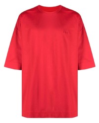 Мужская красная футболка с круглым вырезом с вышивкой от Juun.J