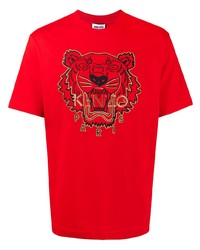Мужская красная футболка с круглым вырезом с вышивкой от Kenzo