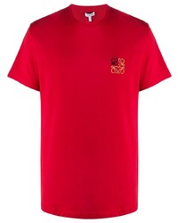 Мужская красная футболка с круглым вырезом с вышивкой от Loewe