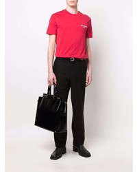 Мужская красная футболка с круглым вырезом с вышивкой от Balmain