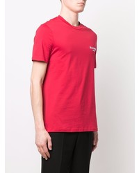 Мужская красная футболка с круглым вырезом с вышивкой от Balmain