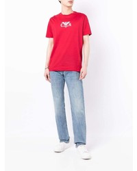 Мужская красная футболка с круглым вырезом с вышивкой от Emporio Armani