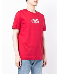 Мужская красная футболка с круглым вырезом с вышивкой от Emporio Armani