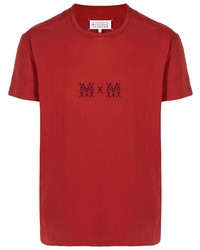 Мужская красная футболка с круглым вырезом с вышивкой от Maison Margiela