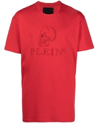 Мужская красная футболка с круглым вырезом с вышивкой от Philipp Plein