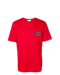 Мужская красная футболка с круглым вырезом с вышивкой от Salvatore Ferragamo
