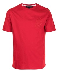 Мужская красная футболка с круглым вырезом с вышивкой от Shanghai Tang