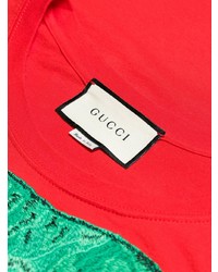 Мужская красная футболка с круглым вырезом с вышивкой от Gucci