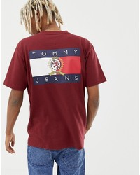 Мужская красная футболка с круглым вырезом с вышивкой от Tommy Jeans
