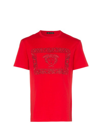 Мужская красная футболка с круглым вырезом с вышивкой от Versace